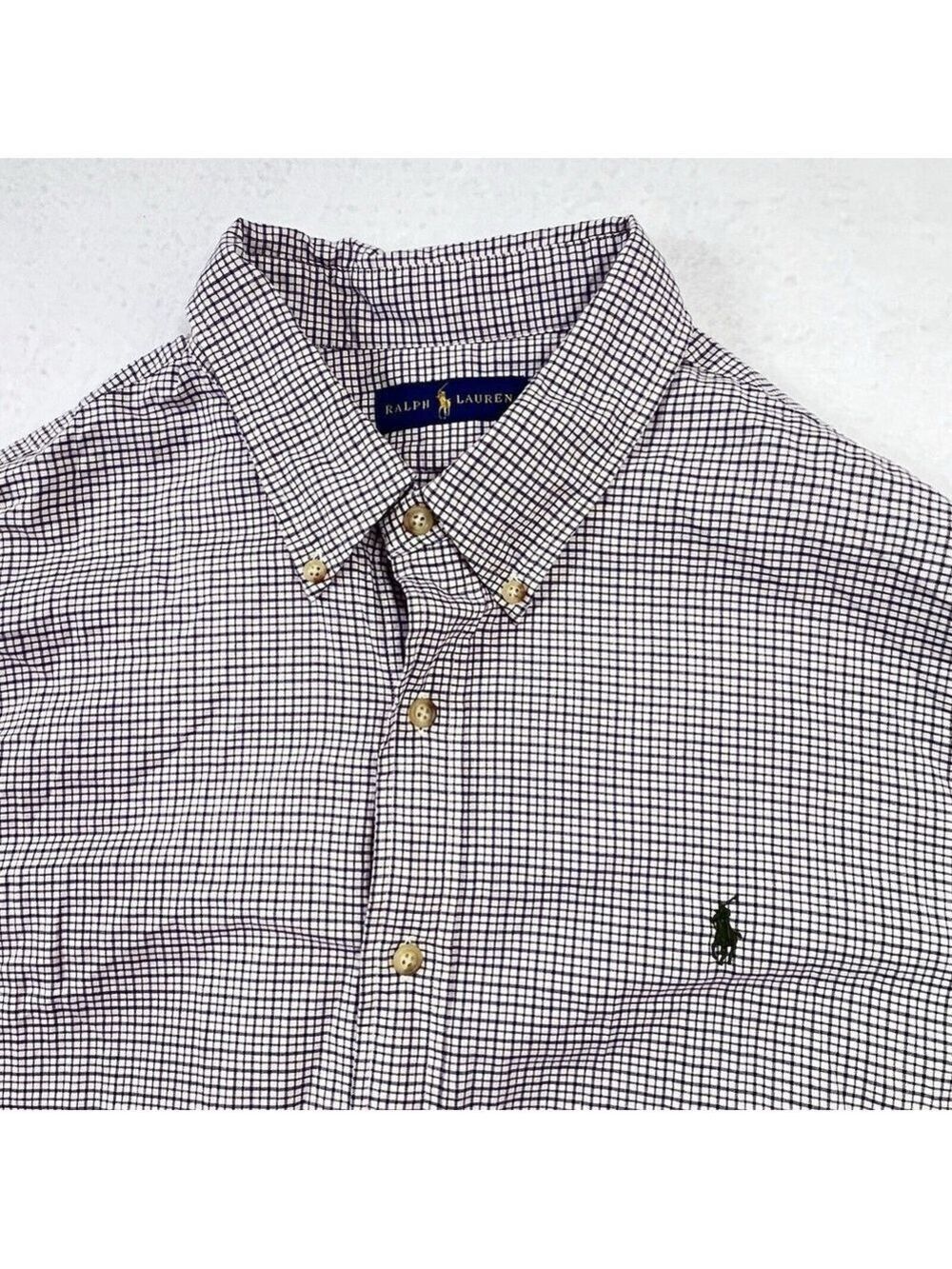 Ralph Lauren Plaid Button Down Shirt XXL Blue White Long Sleeve Classic Fit